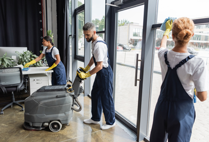 Inside of an office building that has been cleaned with eco-friendly disinfectants.