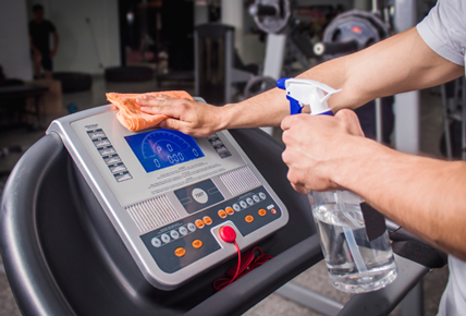 A treadmill that has been cleaned with eco-friendly disinfectants.
